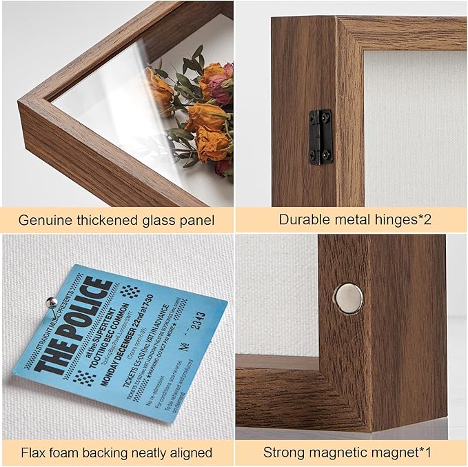 5x5 Deep Shadow Box Picture Frame Display Case with Linen Back ,Real Glass Small Mini Brown Shadow Memory Box Frame 5x5 for Insect Display Pet Photo Memorial Flower Art Craft Wall Decor Gift