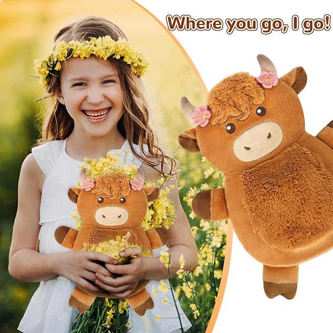 Microwave Heating Pad for Pain Relief, 16" x 12" Microwavable Heating Pads for Cramps, Back Pain, Neck Shoulder, Muscles, Knee, Joints, Natural Heat Pack Moist Heat, Highland Cow with Headdress Flower