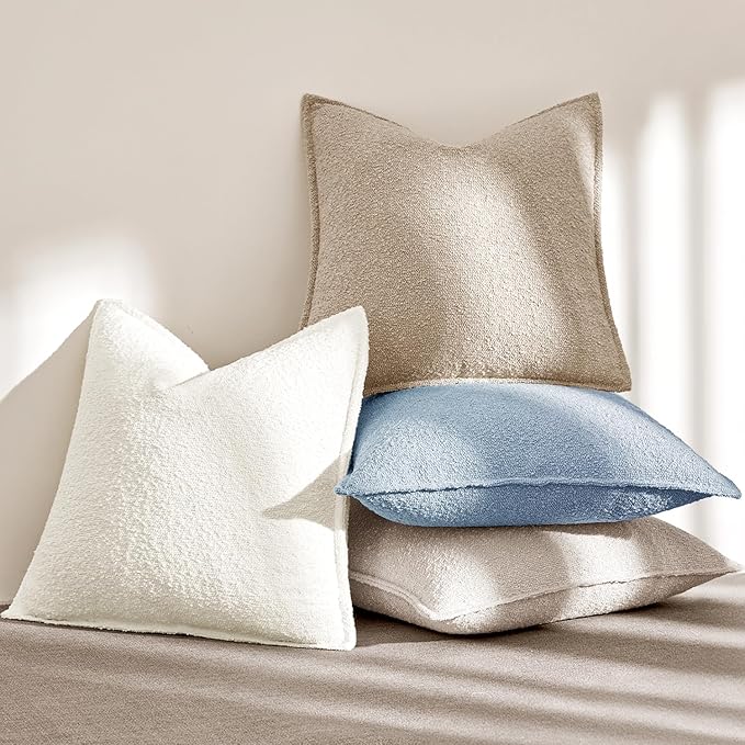 MIULEE Pack of 2 Decorative Textured Boucle Throw Pillow Covers 18x18 Inch Light Blue Broadside Thick Coastal Boho Pillows for Farmhouse Accents Sofa Couch Bedroom Living Room Home Decor