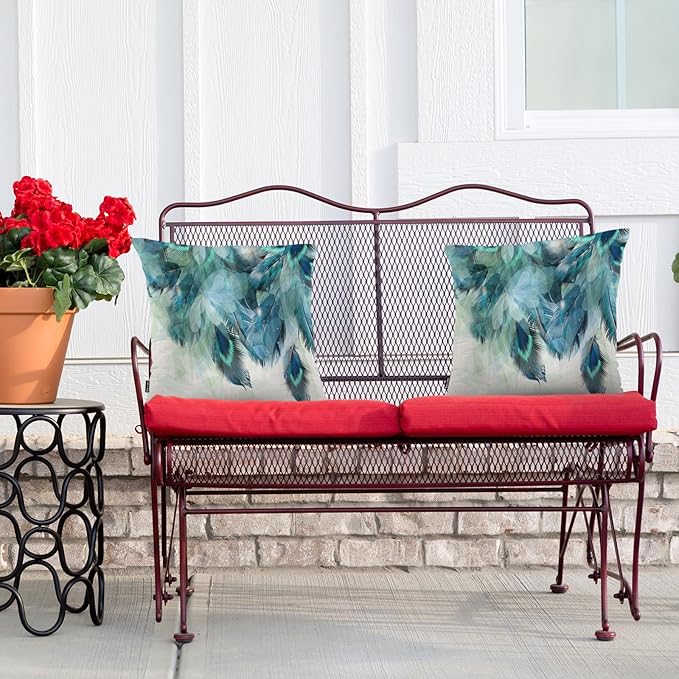 Swono Peacock Feather Throws Pillows Covers for Couch, Abstract Peacock Feathers Blue Decorative Pillow Cases for Men Women, Comfortable Pillow Cushion Cover Pack of 2 18"X18" for Home Sofa Bed