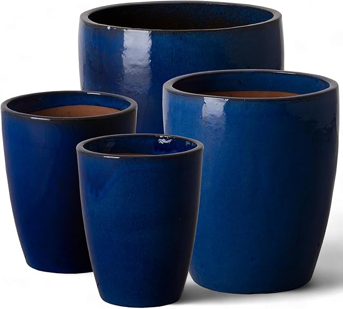 Emissary Bullet 9.5 in. Blue Ceramic Round Planter (9.5 in. L x 9.5 in. W x 12 in. H) with Drainage Hole