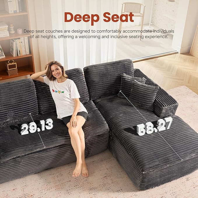ovios 105” Modular Sectional Sofa with Thicken Seat Cushion, Cloud Couch with Deep Seat, Modern L-Shape Sofas Couches with Chaise,Upholstered Couches for Living Room Bedroom,Grey
