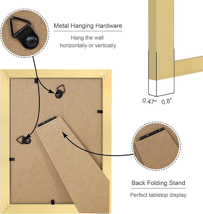 5x7 Picture Frame Set of 4, 5 x 7 Wood Photo Frames with Mat for 4x6, Wooden Frame with Real Glass Cover for Wall and Tabletop Display,Gold