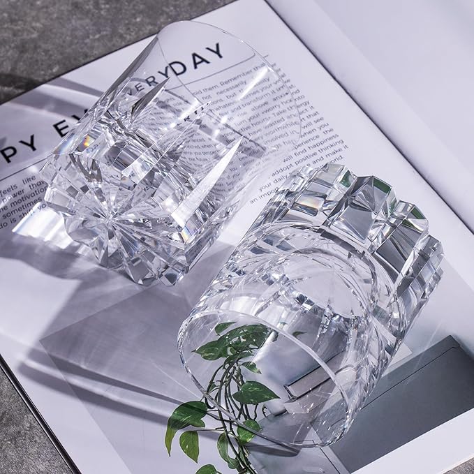 KAMMAK Crystal Whiskey Glasses Set of 2, Handcrafted 7.78oz Old Fashioned Glasses Stemless, Luxury Hand Blown Cocktail Glasses, Scotch Cup for Women, Men Gift for Bourbon Barware, Home Bar