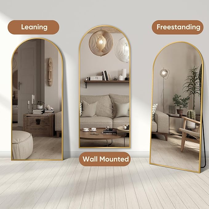 58"x18" Full Length Mirror, Arched Full Body Mirror, Standing Hanging or Leaning Floor Mirror for Bedroom and Living Room, Gold