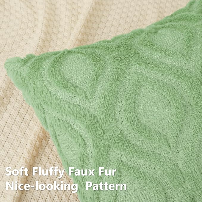 decorUhome Throw Pillow Covers 24x24 Inch Set of 2, Soft Plush Decorative Faux Fur Sage Green Solid Couch Pillow Covers, Accent Farmhouse Neutral Square Euro Pillow Cases for Sofa Bed Living Room