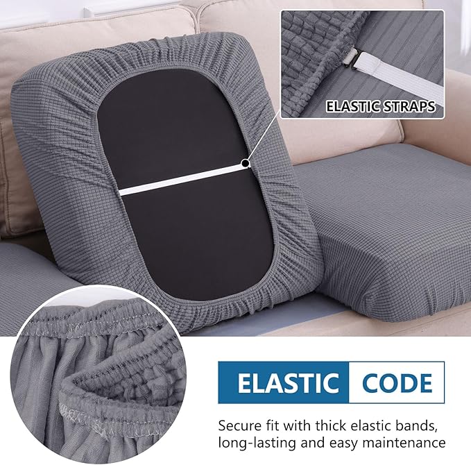 hyha Waterproof Couch Cushion Covers for Pets, Non Slip Sofa Seat Cover for Dogs Washable, Soft Thick Stretch Jacquard Fabric, Sofa Slipcovers with Elastic Bottom (1 Piece for Large, Middle Grey)