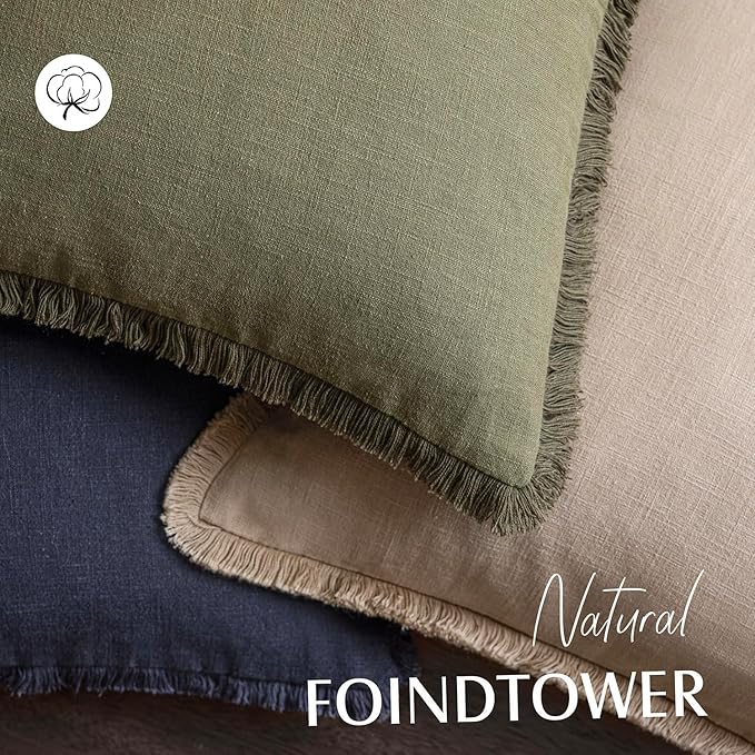 Foindtower Decorative Linen Fringe Throw Pillow Covers Cozy Boho Farmhouse Cushion Cover with Tassels Soft Accent Pillowcase for Chair Sofa Bed Living Room Home Decor, 16×16 Inch, 1PC,Tan Beige