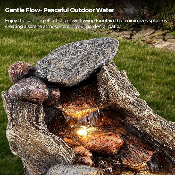 60" Long Cascading Outdoor Rock Water Fountain, 5-Tier Tranquil River Waterfall, Realistic Rock Design, Serene Flowing Water Sound for Outdoor Garden, Patio, Landscaping, Home Decor