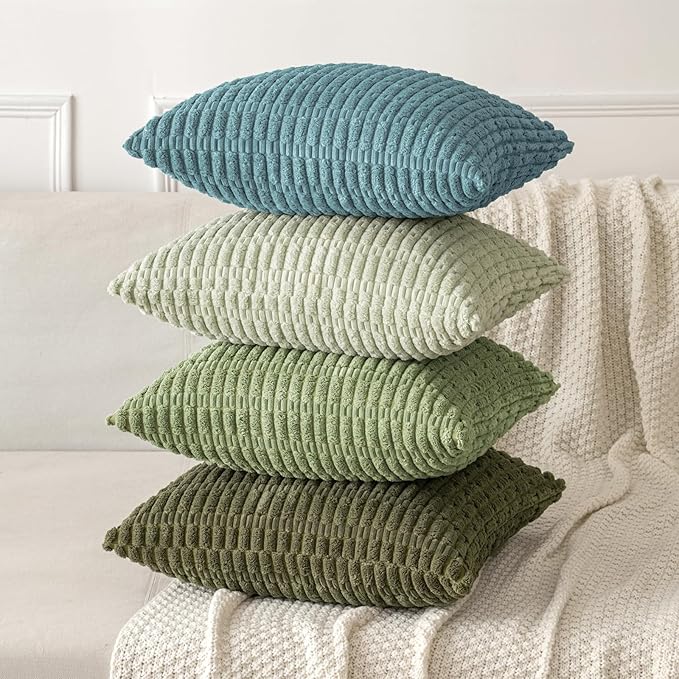 MIULEE Pack of 2 Corduroy Decorative Throw Pillow Covers 16x16 Inch Soft Boho Striped Pillow Covers Modern Farmhouse Home Decor for Summer Coastal Sofa Living Room Couch Bed Coastal Blue