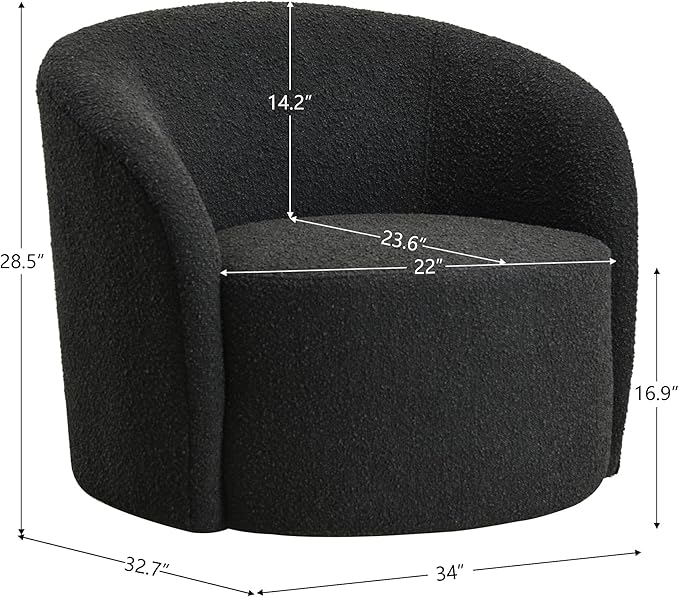 KINWELL 34" Boucle Swivel Barrel Chair with 18" Round Ottoman Set, Fully Assembled Set of Sherpa Accent Chair and Footrest, Modern Comfy Armchair and Footstool for Living Room and Bedroom, Black