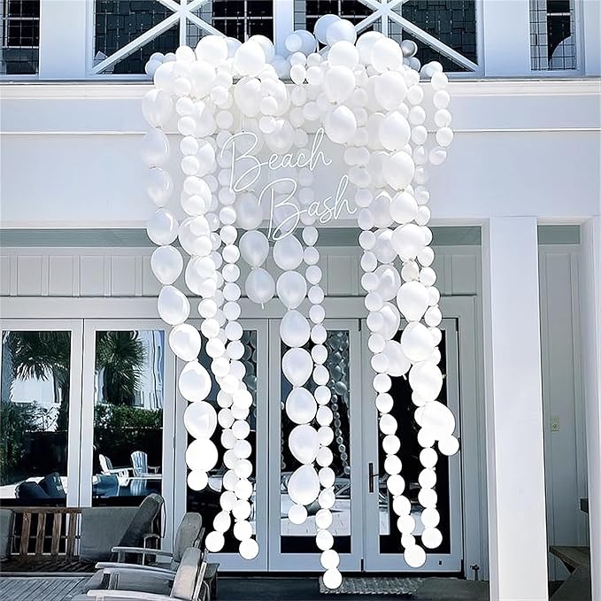 White Link Balloons, 100PCS Linking Balloons with Tail for Making Balloon Wall Arch and Chains, Pearl Quick Balloon for Wedding Birthday Baby Shower Engagement Graduation Party Decorations (6inch)