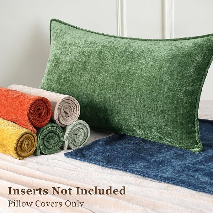 decorUhome Christmas Couch Throw Pillow Covers 26x26 Set of 2, Decorative Soft Euro Neutral Chenille Pillow Covers with Elegant Design for Sofa Bed Living Room Home Decor, Moss Green