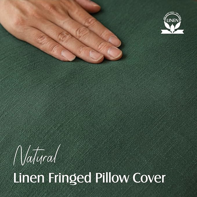 Foindtower Decorative Linen Fringe Lumbar Throw Pillow Covers Cozy Boho Farmhouse Cushion Cover with Tassel Soft Accent Pillowcase for Sofa Bed Living Room Home Decor, 12×20 Inch,1PC,Pine Green