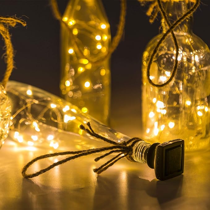 YJFWAL Upgraded 12 Pack Solar Wine Bottle Lights, 20 LEDs Waterproof Copper Light, Bottle Light Fairy Cork String Lights for Yard Patio Decor, DIY Birthday Gift for Mom Grandma Girlfriend(Warm White)