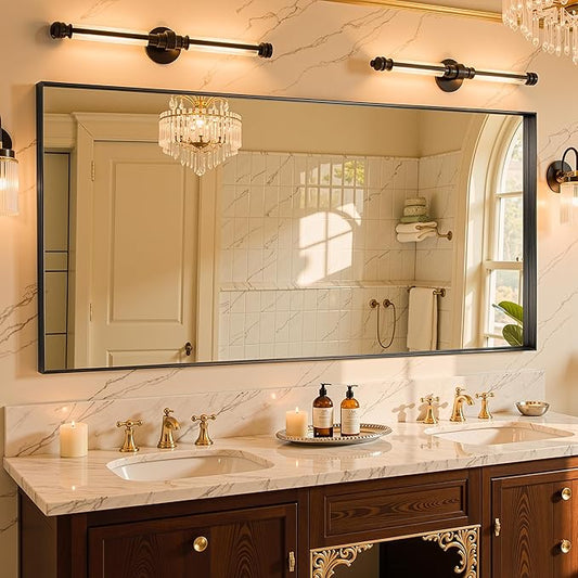 60"x28" Black Framed Bathroom Mirror, Large Rectangular Vanity Mirror, Aluminum Metal Frame, Wall Farmhouse Modern Wall-Mounted Mirrors for Bathroom, Bedroom, Living Room, Over Sink