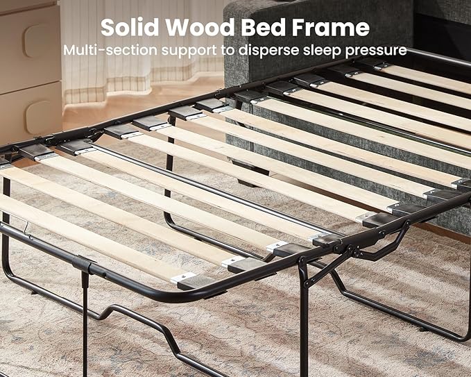 Pull Out Sofa Bed, Full Size Sleeper Sofa, 2-in-1 Convertible Corduroy Couch with USB Charging, Memory Form Couch for Living Room, Apartment and Small Space (Dark Grey, Chenille - Queen Size)