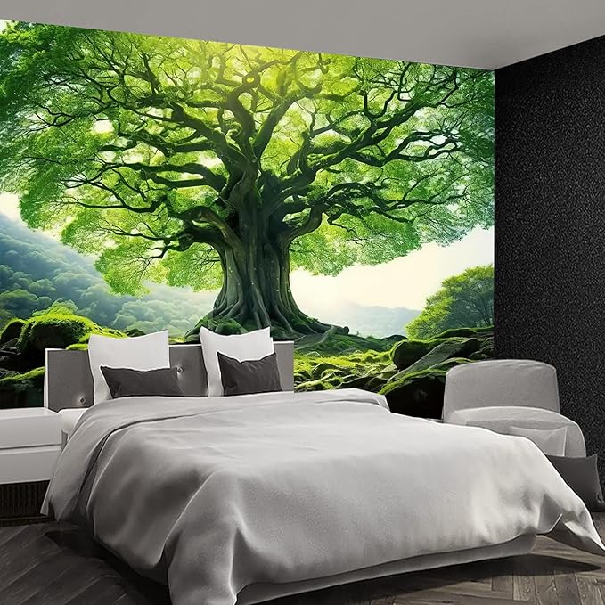 FENDROM Nature Green Big Tree Wall Tapestry Landscape Forest Mountains Sunshine Through Tree of life 3D Print Wall Art for Bedroom Living Room Dorm Decor