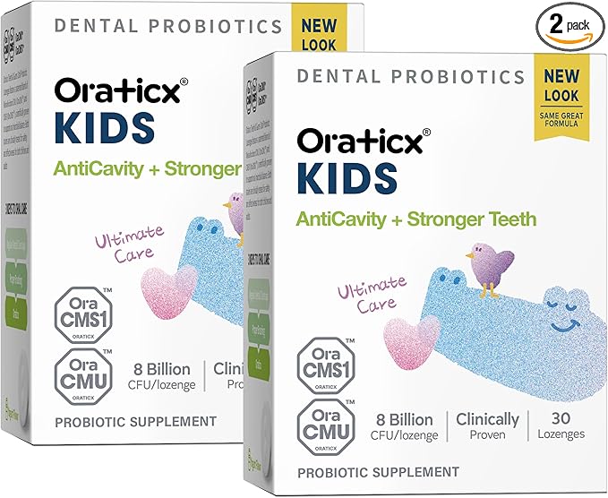 Kids Dental Probiotics for Anti-Cavity + Healthy Teeth and Gums, 8 Billion CFU Probiotics for Oral Health, Yogurt Flavor 2-Pack