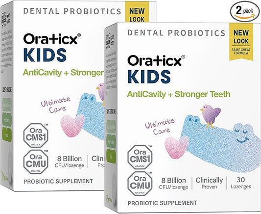 Kids Dental Probiotics for Anti-Cavity + Healthy Teeth and Gums, 8 Billion CFU Probiotics for Oral Health, Yogurt Flavor 2-Pack