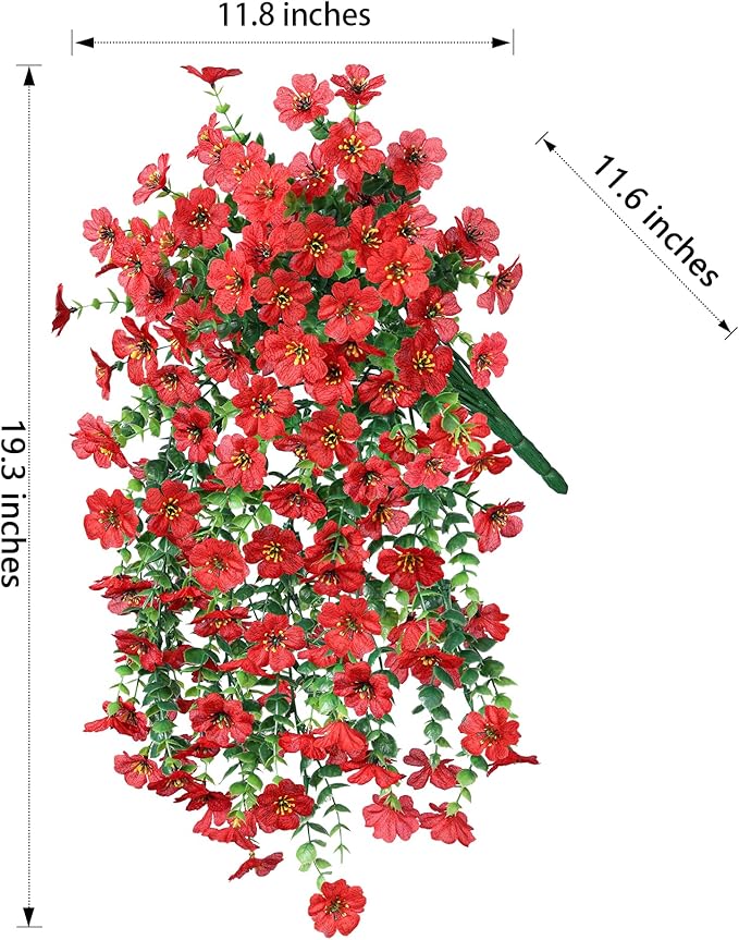 INSPRING Artificial Faux Outdoor Outside Flowers Plants, 2 PCS Fake Silk UV Resistant Look Real Red Daisy Trailing Vines for Front Door Porch Planter Urn Patio Balcony Decoration