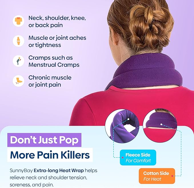 SunnyBay Microwave Heating Pad, Microwavable Heated Neck and Shoulder Wrap with Lavender, Soothing Pillow Hot & Cold Bean Bag, Aroma Warmer for Pain Relief, 26x5 Inches, 2.5 lbs, Purple