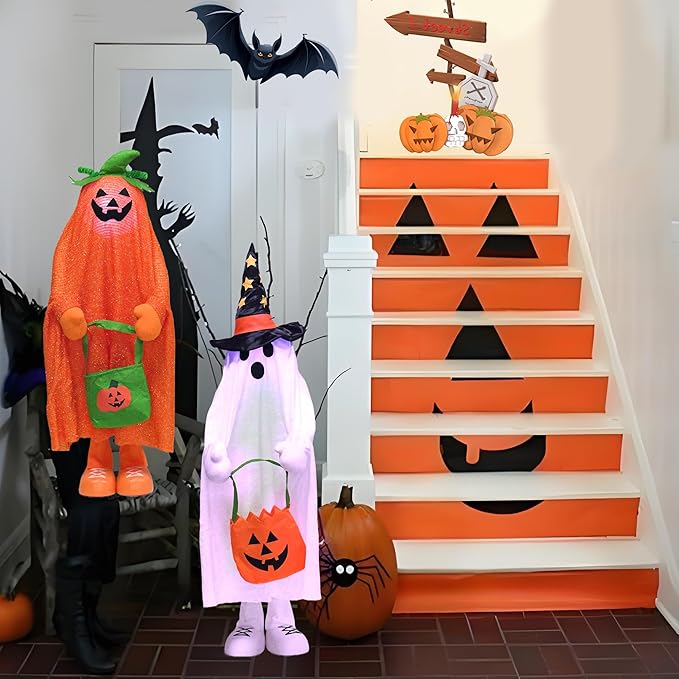 37" Front Porch Light up Halloween Ghost Figure Décor, Kit Standing Trick or Treat Indoor and Outdoor Decorations-Start