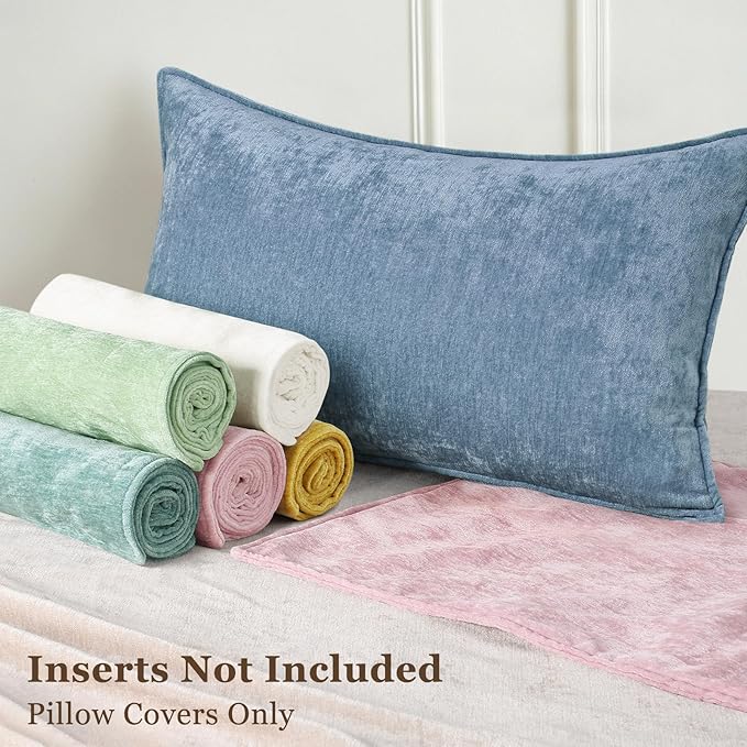 decorUhome Couch Throw Pillow Covers 16x16 Set of 2, Decorative Soft Euro Neutral Chenille Pillow Covers with Elegant Design for Sofa Bed Living Room Home Decor, Blue