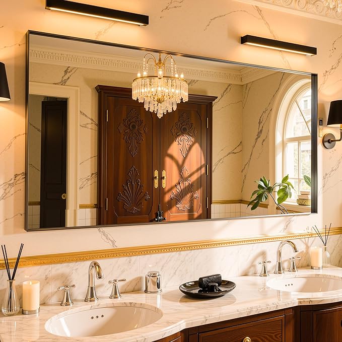 60"x30" Black Framed Bathroom Mirror, Large Rectangular Vanity Mirror, Aluminum Metal Frame, Wall Farmhouse Modern Wall-Mounted Mirrors for Bathroom, Bedroom, Living Room, Over Sink