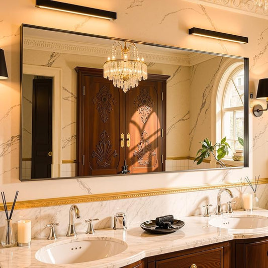 60"x30" Black Framed Bathroom Mirror, Large Rectangular Vanity Mirror, Aluminum Metal Frame, Wall Farmhouse Modern Wall-Mounted Mirrors for Bathroom, Bedroom, Living Room, Over Sink