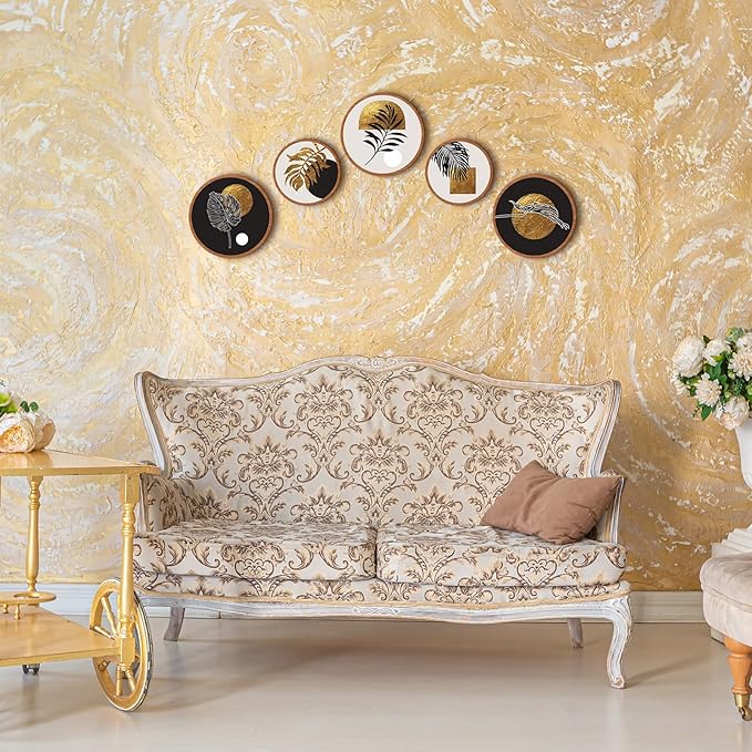 Qunclay 5 Pcs Wall Art Decor Wooden Living Room Wall Decor Bohemian Hanging Farmhouse Geometric 10'' and 8'' Aesthetic Wood Minimalist Posters for Bedroom(Rustic, Leaf)