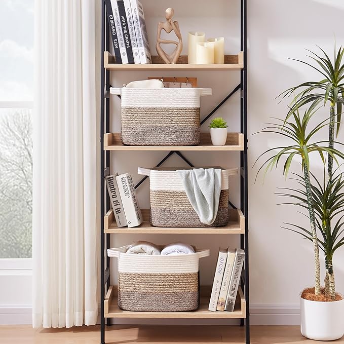 OIAHOMY Storage Basket, Woven Baskets for Storage, Cotton Rope Basket for toys,Towel Baskets for Bathroom - Pack of 3, Gradient Dark Brown