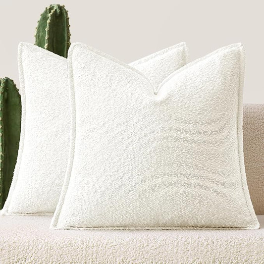 MIULEE Pack of 2 Decorative Euro Sham Textured Boucle Throw Pillow Covers 26x26 Inch Christmas White Broadside Thick Boho Pillows for Farmhouse Accents Sofa Couch Bedroom Living Room Home Decor