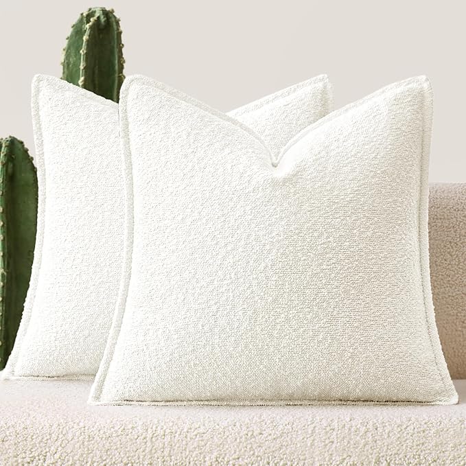 MIULEE Pack of 2 Decorative Textured Boucle Throw Pillow Covers 18x18 Inch Christmas White Broadside Thick Boho Pillows for Farmhouse Accents Sofa Couch Bedroom Living Room Home Decor