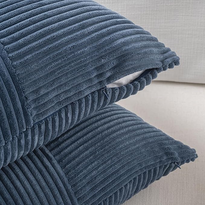 Fancy Homi 2 Packs Dusty Blue Lumbar Decorative Throw Pillow Covers 14x24 Inch for Couch Bed Sofa, Rustic Farmhouse Boho Home Decor, Soft Striped Corduroy Rectangle Accent Cushion Case 35x60 cm