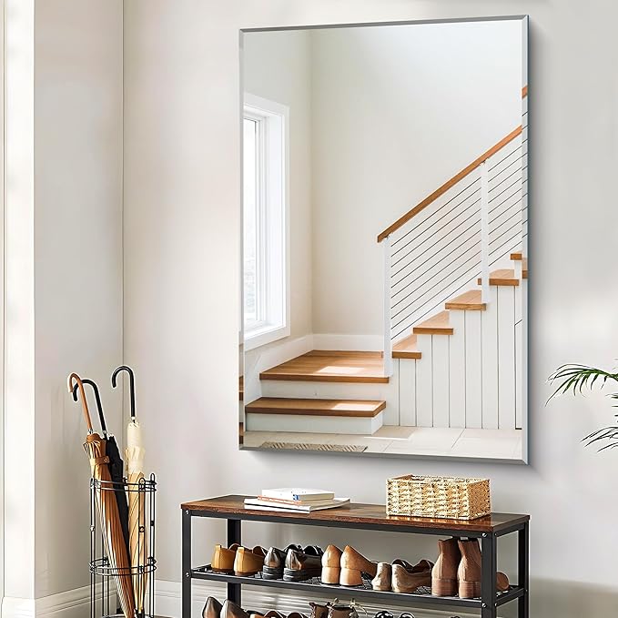 55x36 Large Beveled Mirror, Frameless Beveled Bathroom Mirrors for Over Sink, Upgraded Shatterproof Beveled Frameless Vanity Mirror for Bathroom,Bedroom,Living Room and Entryway