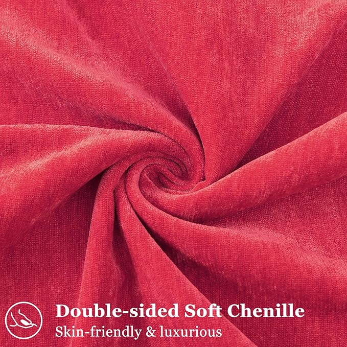 decorUhome Christmas Couch Throw Pillow Covers 20x20 Set of 2, Decorative Soft Euro Neutral Chenille Pillow Covers with Elegant Design for Sofa Bed Living Room Home Decor, Red