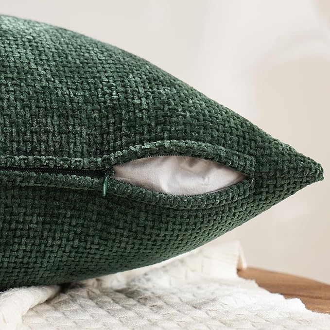 MIULEE Pack of 4 Christmas Couch Throw Pillow Covers 16x16 Inch Green Soft Decorative Chenille Pillow Covers Farmhouse Accent Cushion Covers for Boho Home Decor Sofa Bedroom Living Room