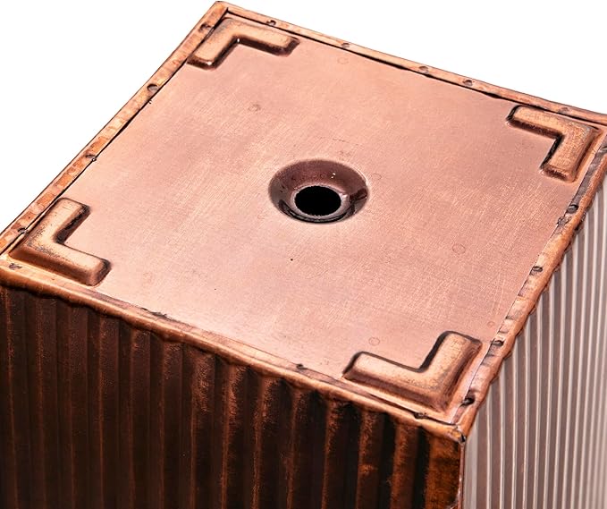 18in Vintage Handmade Metal Vertical Lines Copper Tapered Planters Set of 2, Galvanized Steel Planter Box with Drainage Hole for Indoor/Outdoor/Porch/Garden