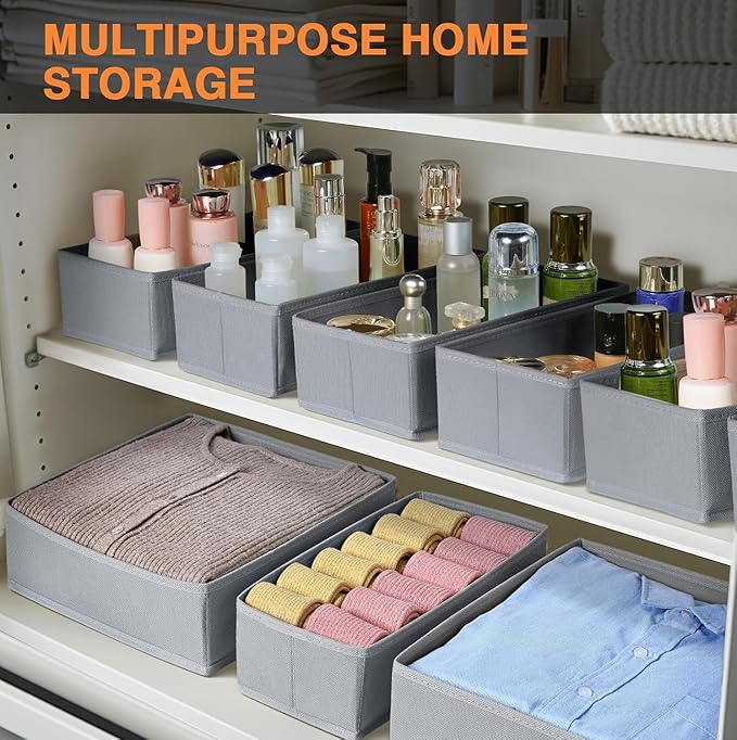 DIMJ Drawer Organizer Clothes 18 Pack - Foldable Baby Organizers and Storage & Dresser Organizer for Bedroom, Closet - Nursery Organization Dresser Dividers for underwear, Sock,Bra, Belt, Tie, Gray