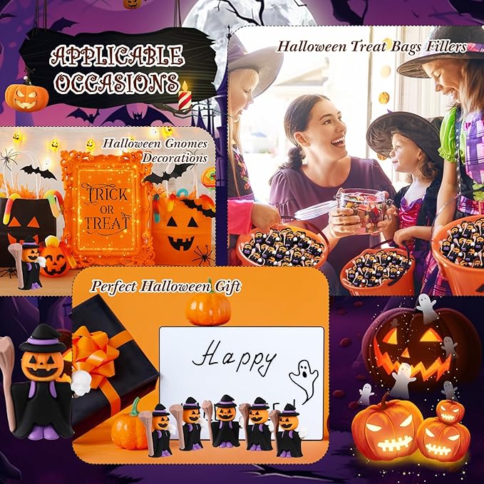 50 Pcs Halloween Mini Figurines Tiny Pumpkin Figures to Hide and Seek Rubber Wizard Miniatures Ornaments Gifts for Halloween Party Favors Table Decorations(Wizard)