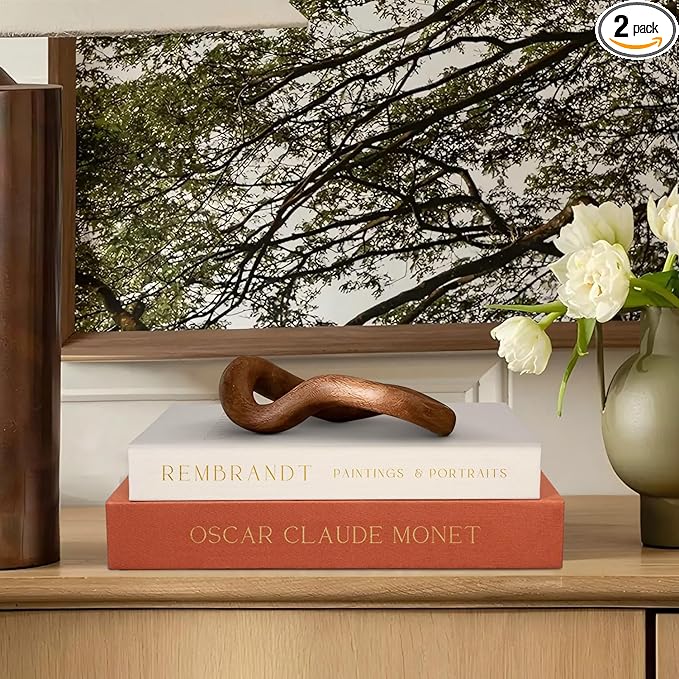 Linen Decorative Books for Home Decor,Set of 2 Aesthetic Faux Decor Book for Decoration,Fake Books for Bookshelf,Keepsake Storage Box (Orange & Beige)