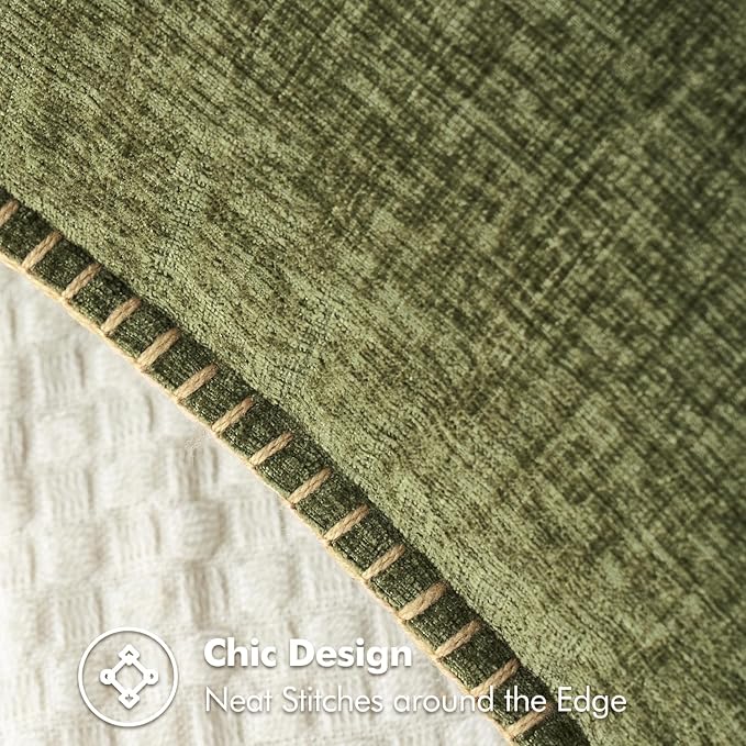MIULEE Pack of 2 Couch Throw Pillow Covers 16x16 Inch Olive Green Farmhouse Decorative Pillow Covers with Stitched Edge Soft Chenille Solid Dyed Spring Pillow Covers for Sofa Bed Living Room