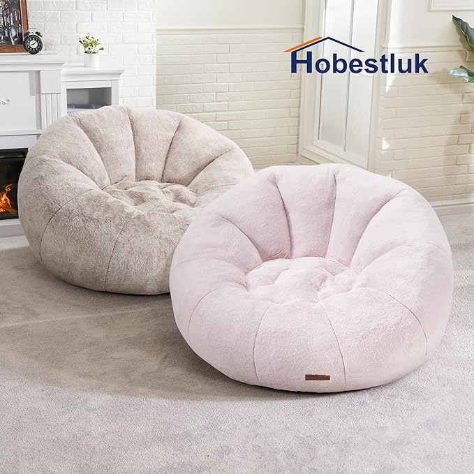 Hobestluk Bean Bag Chairs Large Bean Bag Couch for Adults Stuffed Sofa Chair Comfy Giant Bean Bag Chair with Spacious Design for Reading, Playing or Relaxing (Pink)