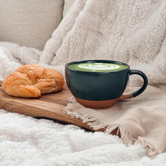 Mora Ceramic Latte Art Mug With Saucer - 10.5 oz, Round Bottom For Perfect Pours - Cafe Cups for Cappuccino, Espresso, Coffee, Tea etc - Porcelain Set for Baristas, Great Gift - Shadow Grey