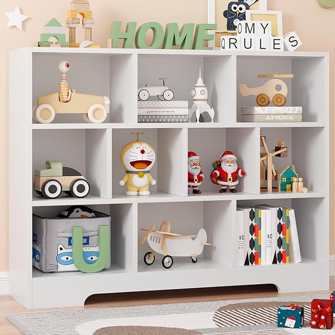 Book Shelf Set of 2, 10 Cubes Storage Organizer, 3-Tier Open Bookshelf Wooden Bookcase, Freestanding White Bookshelf Cube Shelf for Living Room