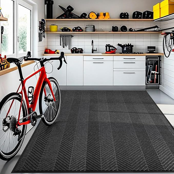 5′ x 7′ Heavy Duty Front Door Mat Indoor Outdoor Entrance, Large Non-Slip All Weather Commercial Floor Mat for Entryway, Low Profile Waterproof Industrial Rug for Garage (Charcoal Grey)