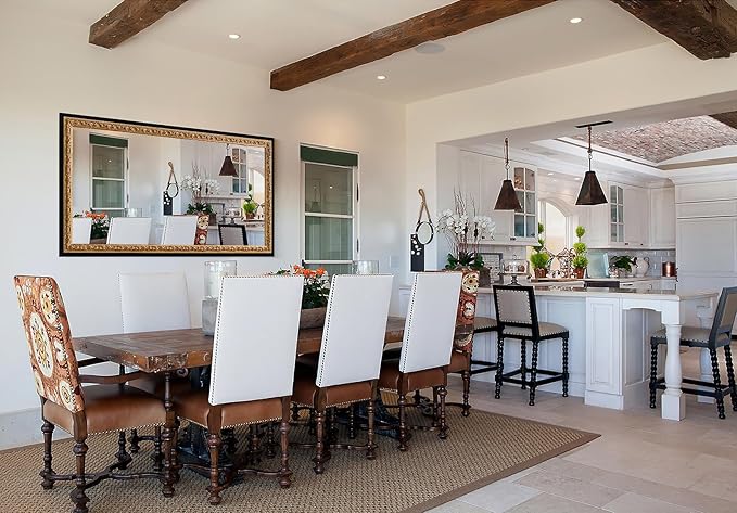 59.5"x30" Living Room Mirrors for Wall Decor, Black Antique Mirror with Gold Foil Carvings Wooden Frame for Bathroom, Entryway and Bedroom