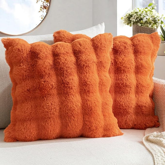 MIULEE Pack of 2 Decorative Pillow Covers Fall Thick Soft Plush Faux Fur Throw Pillows Luxury Home Decor for Couch Bedroom Living Room Sofa,18x18 Inch Burnt Orange