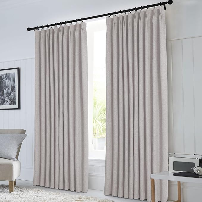 Macochico 100”Wx96”L Pinch Pleated 100% Blackout Linen Curtains Thermal Sliding Curtains for Bedroom Living Room Sliding Glass Door Farmhouse Shabby Chic Browish Grey Drapery with Tieback 1 Panel